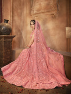 Myra Blush Heavy Embroidered Net Lehenga | Grocsy