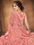 Myra Blush Heavy Embroidered Net Lehenga | Grocsy