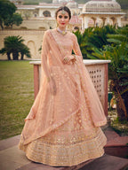 Myra Blush Net Heavy Embroidered Designer Lehenga | Grocsy