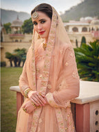 Myra Blush Net Heavy Embroidered Designer Lehenga | Grocsy