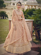 Myra Blush Net Heavy Embroidered Designer Lehenga | Grocsy