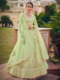 Myra Mint Green Net Heavy Embroidered Designer Lehenga | Grocsy