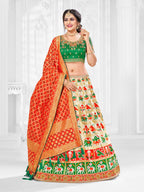 Myra Multicolour Jaquard Silk Designer Lehenga | Grocsy