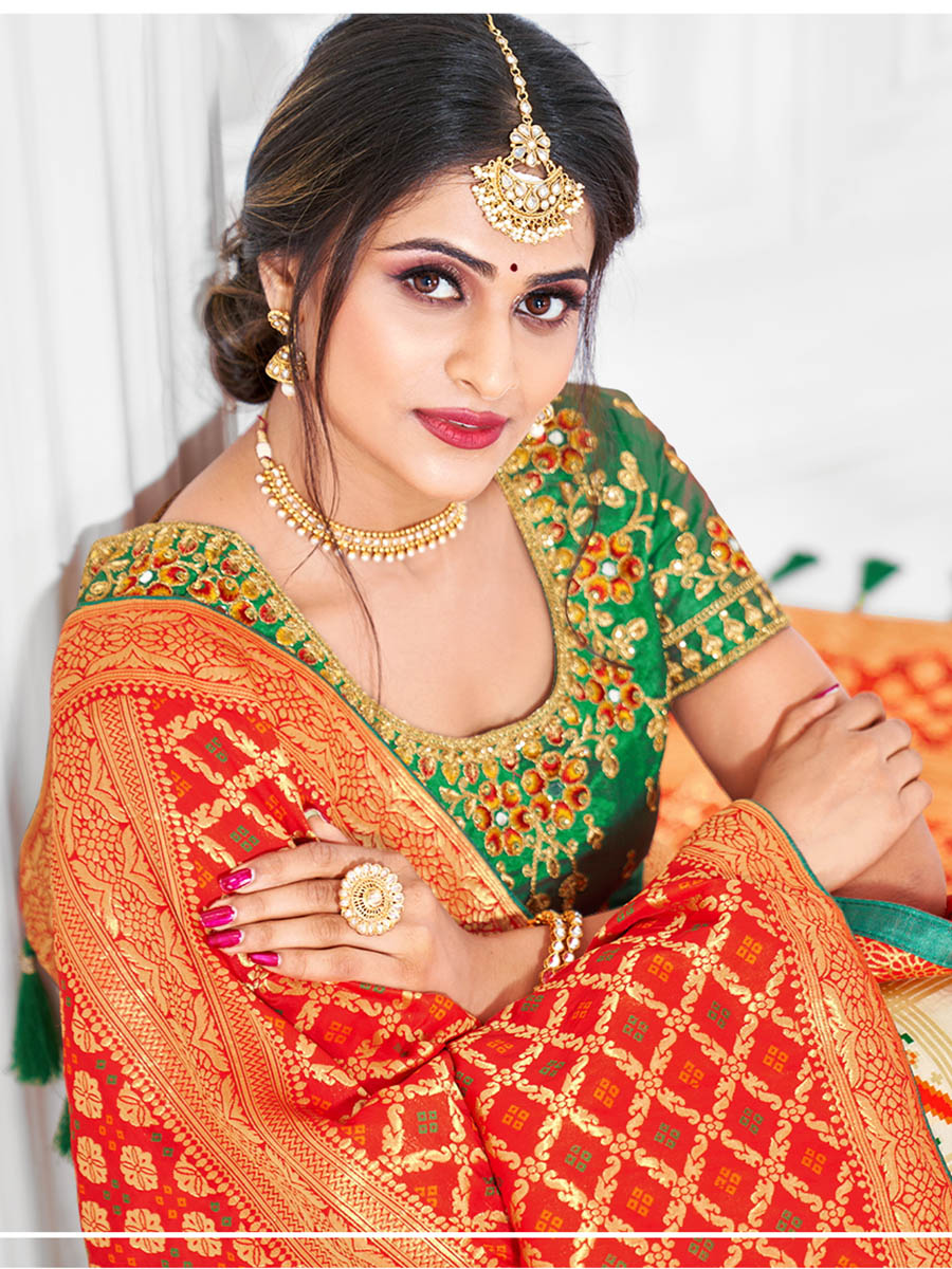 Myra Multicolour Jaquard Silk Designer Lehenga | Grocsy