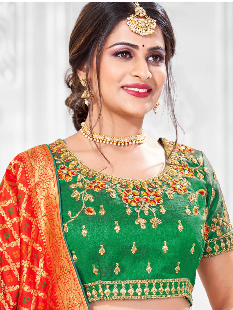 Myra Multicolour Jaquard Silk Designer Lehenga | Grocsy