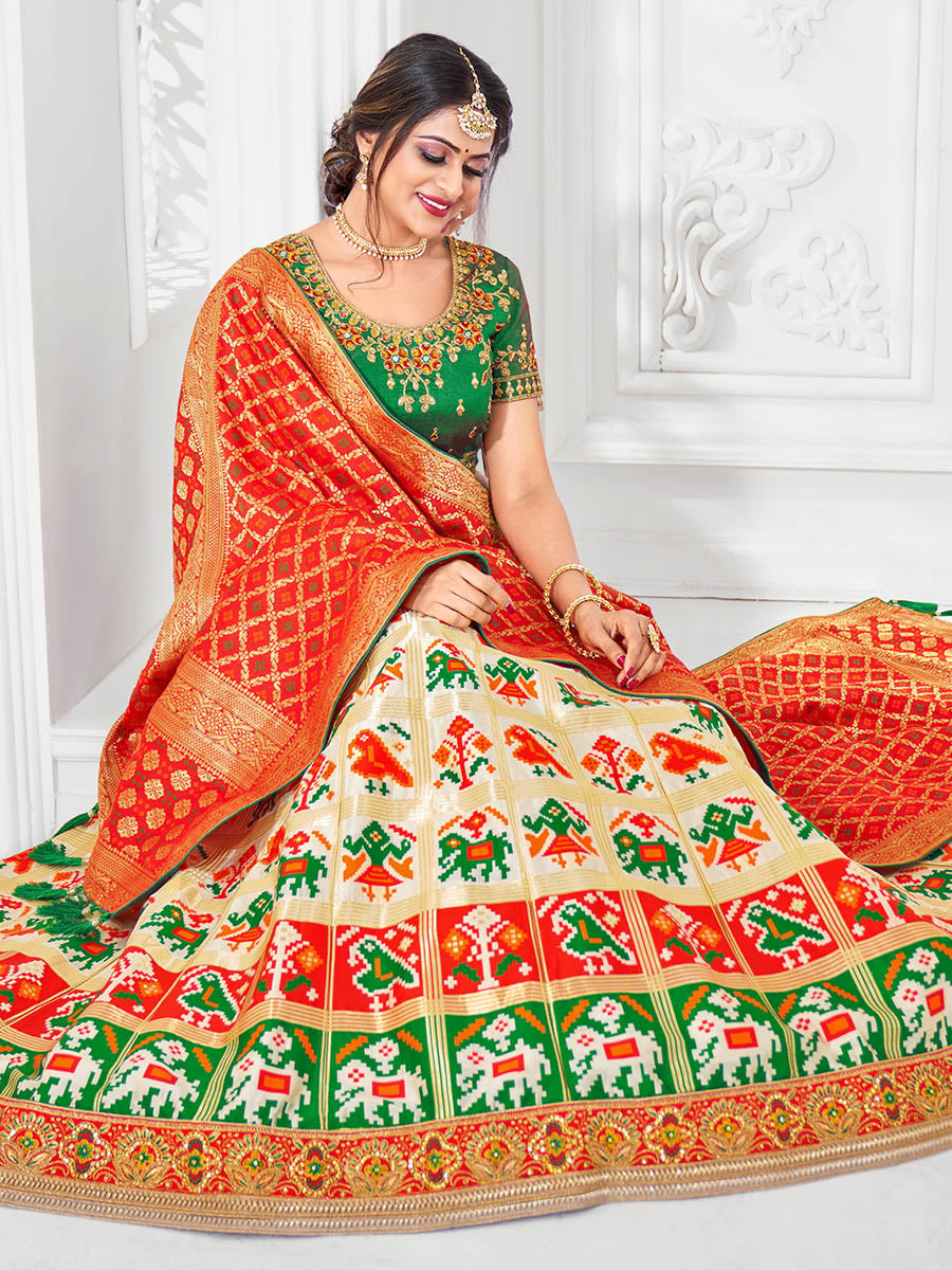 Myra Multicolour Jaquard Silk Designer Lehenga | Grocsy