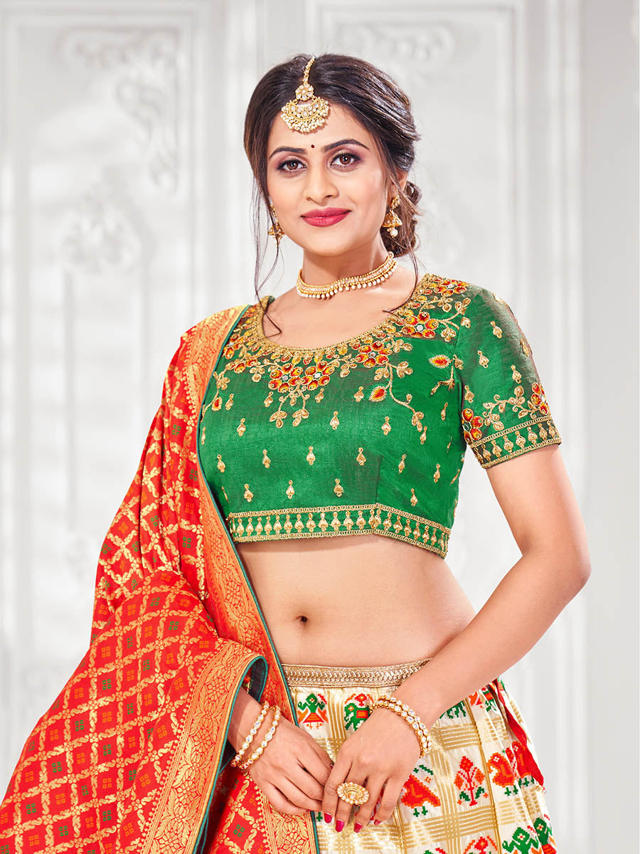 Myra Multicolour Jaquard Silk Designer Lehenga | Grocsy