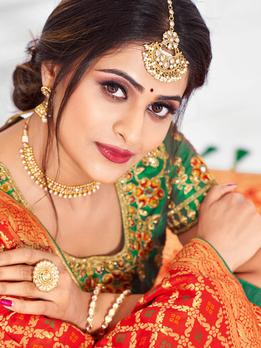 Myra Multicolour Jaquard Silk Designer Lehenga | Grocsy