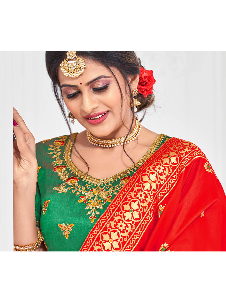 Myra Multicolour Jaquard Silk Designer Lehenga For Girls | Grocsy
