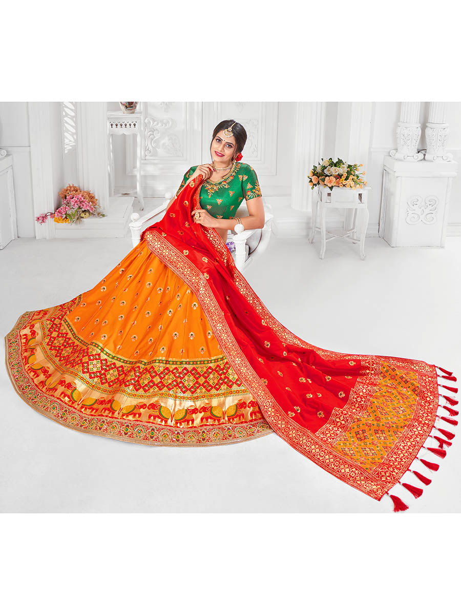 Myra Multicolour Jaquard Silk Designer Lehenga For Girls | Grocsy