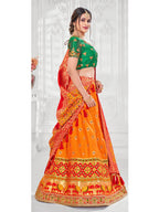 Myra Multicolour Jaquard Silk Designer Lehenga For Girls | Grocsy