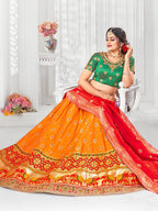Myra Multicolour Jaquard Silk Designer Lehenga For Girls | Grocsy