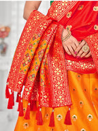 Myra Multicolour Jaquard Silk Designer Lehenga For Girls | Grocsy
