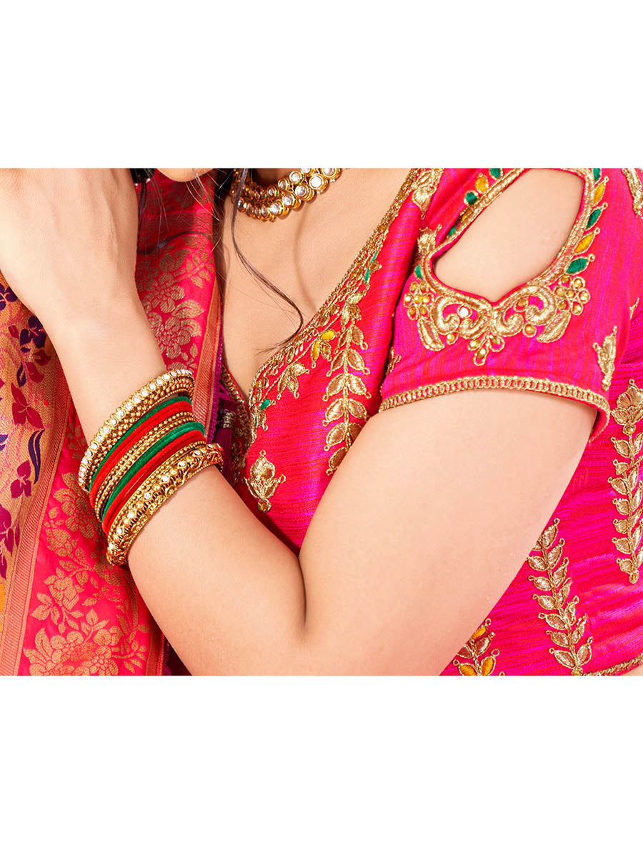 Myra Multicolour Jaquard Silk Lehenga | Grocsy