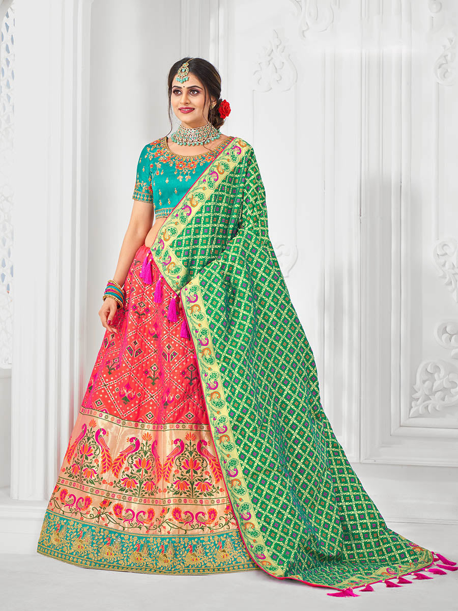 Myra Multicolour Jaquard Silk Designer Beautiful Lehenga | Grocsy