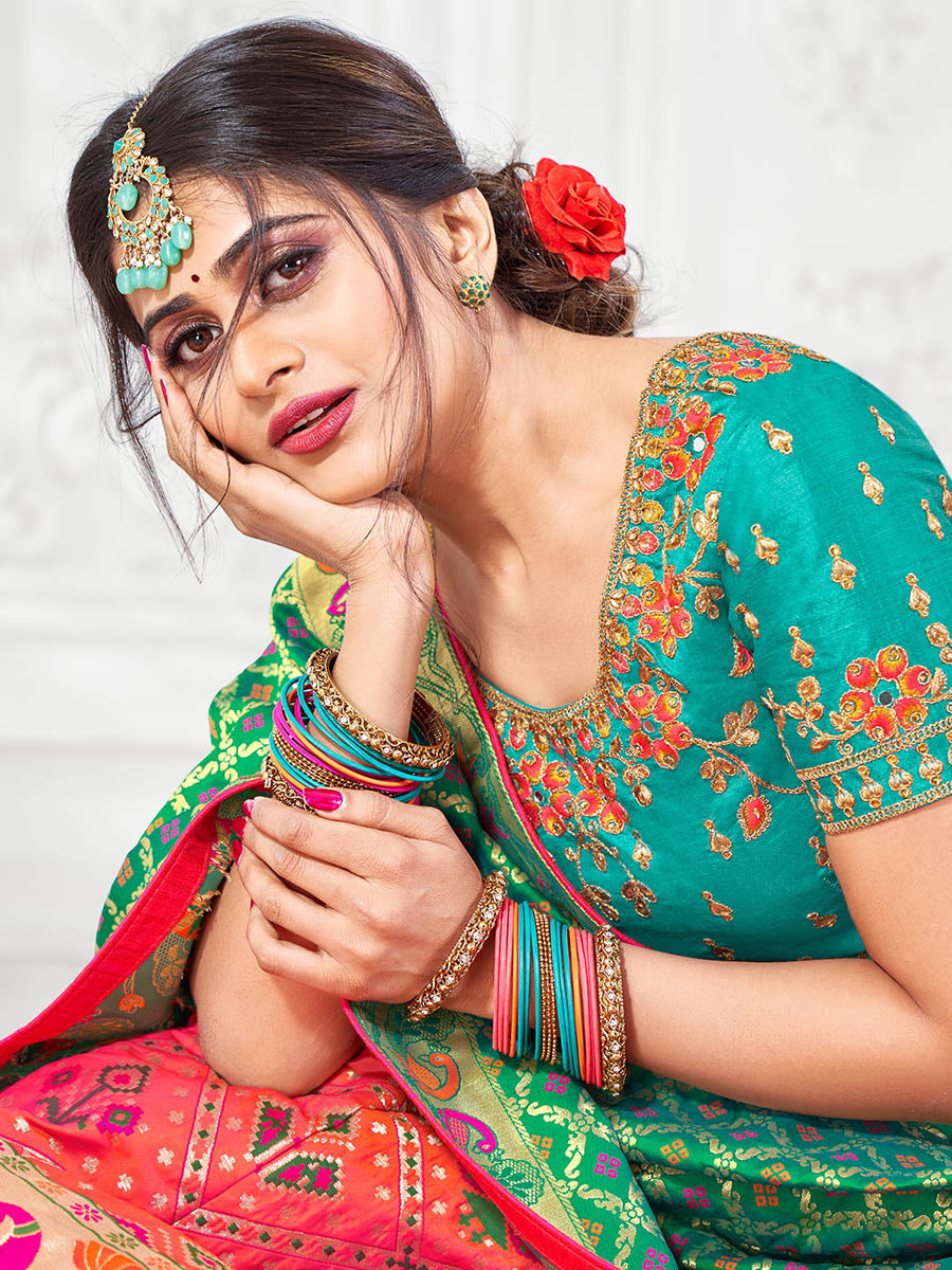Myra Multicolour Jaquard Silk Designer Beautiful Lehenga | Grocsy