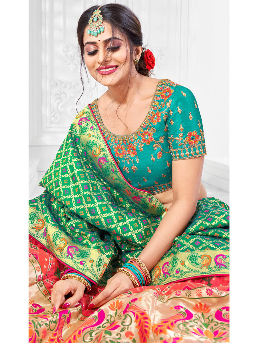 Myra Multicolour Jaquard Silk Designer Beautiful Lehenga | Grocsy