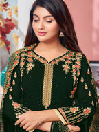 Myra Deep Green Heavy Faux Georgette Embroidered Churidar Suit | Grocsy