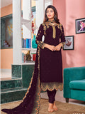 Myra Magenta Heavy Faux Georgette Embroidered Churidar Suit | Grocsy