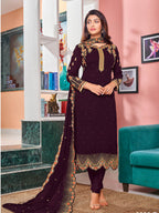 Myra Magenta Heavy Faux Georgette Embroidered Churidar Suit | Grocsy