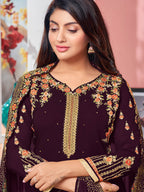 Myra Magenta Heavy Faux Georgette Embroidered Churidar Suit | Grocsy
