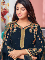 Myra Navy Blue Heavy Faux Georgette Embroidered Churidar Suit | Grocsy