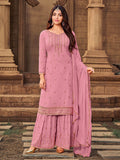 Myra Pink heavy Georgette Embroidered Sharara Suit | Grocsy