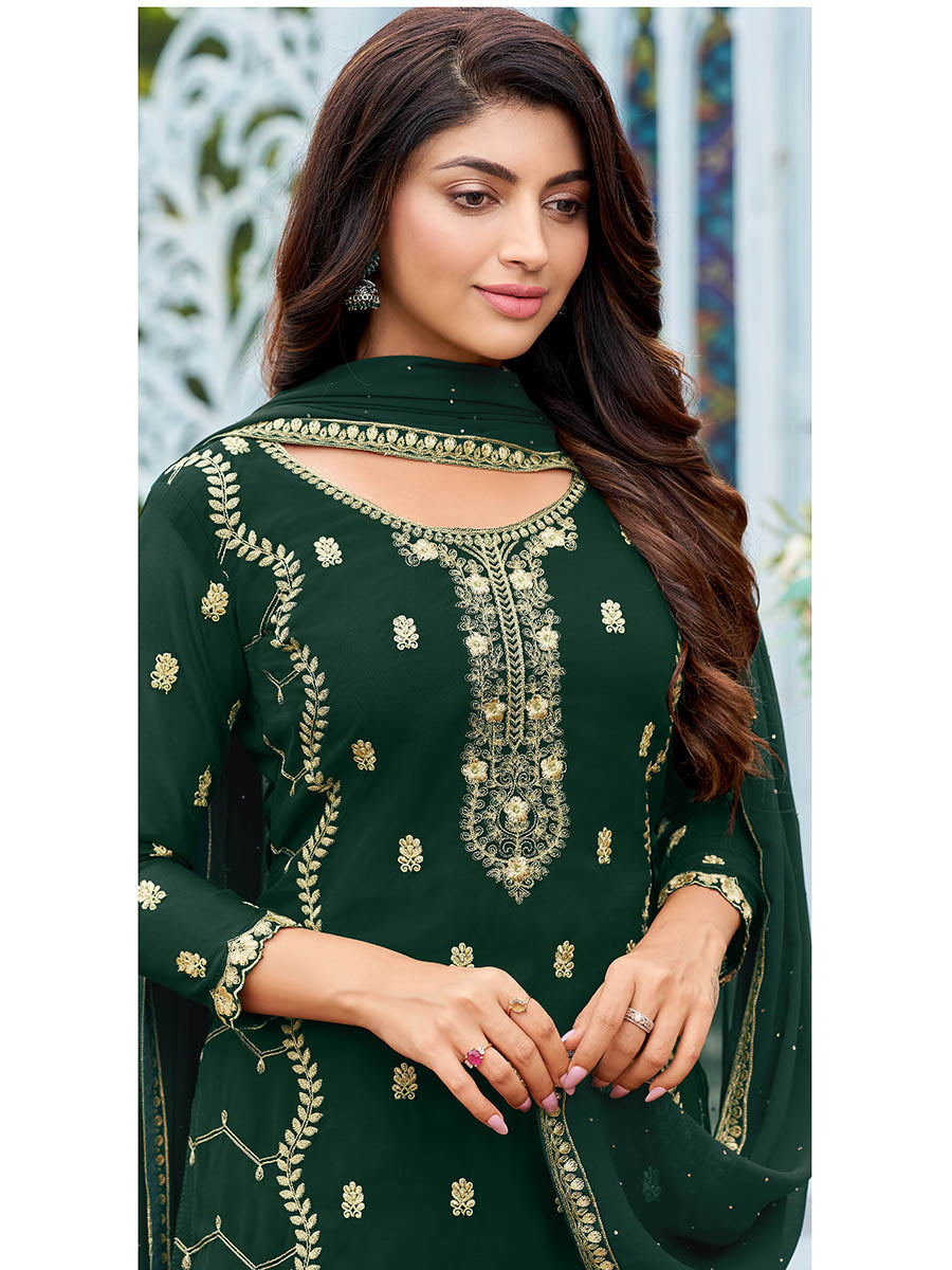 Myra Green Heavy Faux Georgette Embroidered Pant Style Suit | Grocsy
