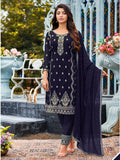 Myra Navy Blue Heavy Faux Georgette Embroidered Pant Style Suit | Grocsy