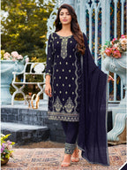 Myra Navy Blue Heavy Faux Georgette Embroidered Pant Style Suit | Grocsy