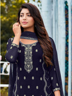 Myra Navy Blue Heavy Faux Georgette Embroidered Pant Style Suit | Grocsy