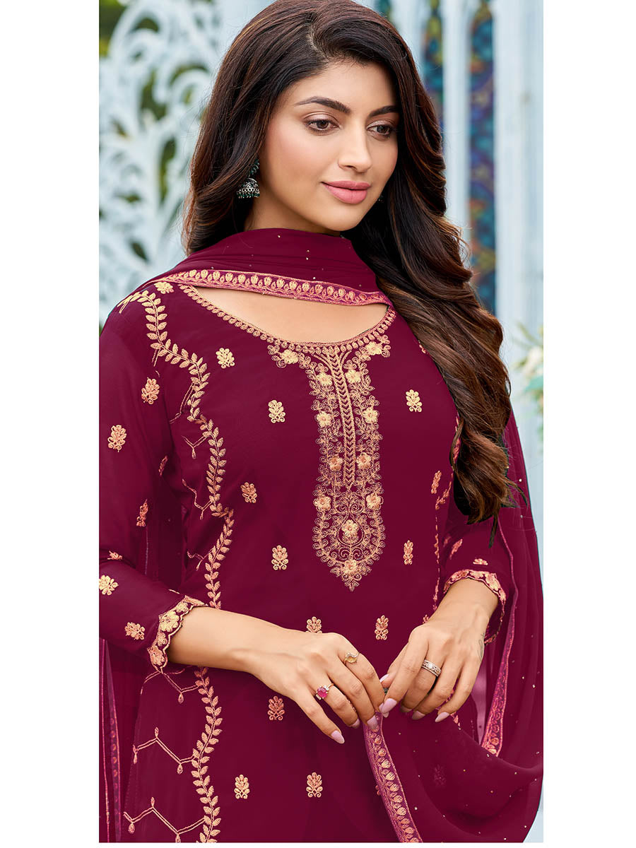 Myra Rani Heavy Faux Georgette Embroidered Pant Style Suit | Grocsy