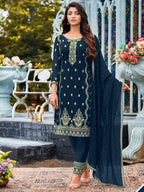 Myra Royal Blue Heavy Faux Georgette Embroidered Pant Style Suit | Grocsy