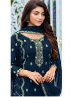 Myra Royal Blue Heavy Faux Georgette Embroidered Pant Style Suit | Grocsy