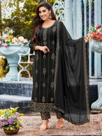 Myra Black Faux Georgette Embroidered Pant Style Suit | Grocsy