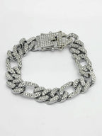 NVR Men Silver-Plated Stainless Steel American Diamond Studded Link Bracelet | Grocsy