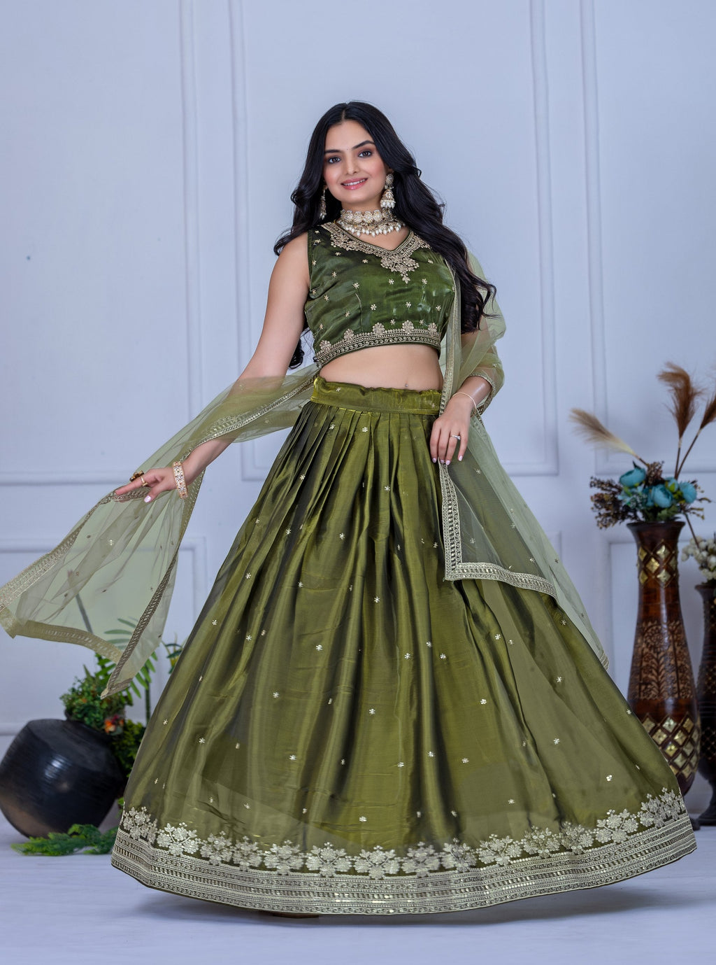 Lehenga Mart Designer Wedding Lehenga choli for Women - Mehndi | Grocsy