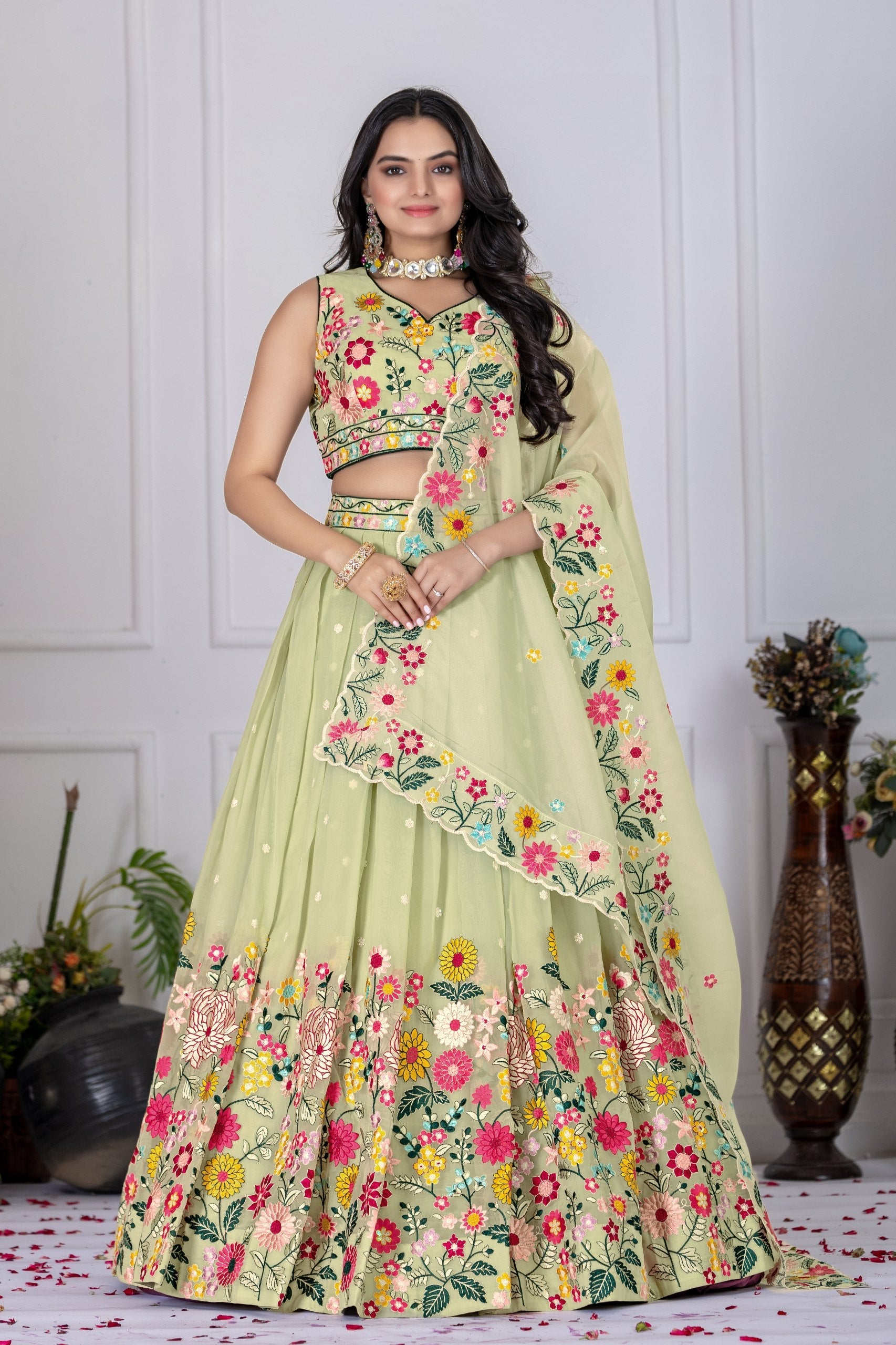 Lehenga Mart Patel Green Crystal Desigenr Wedding Lehnega Choli | Grocsy