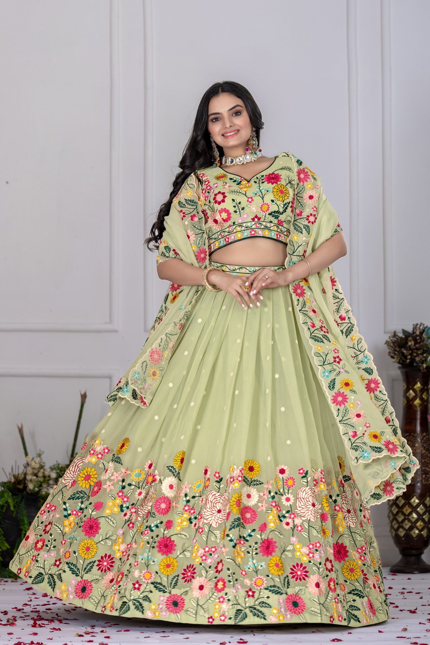 Lehenga Mart Patel Green Crystal Desigenr Wedding Lehnega Choli | Grocsy