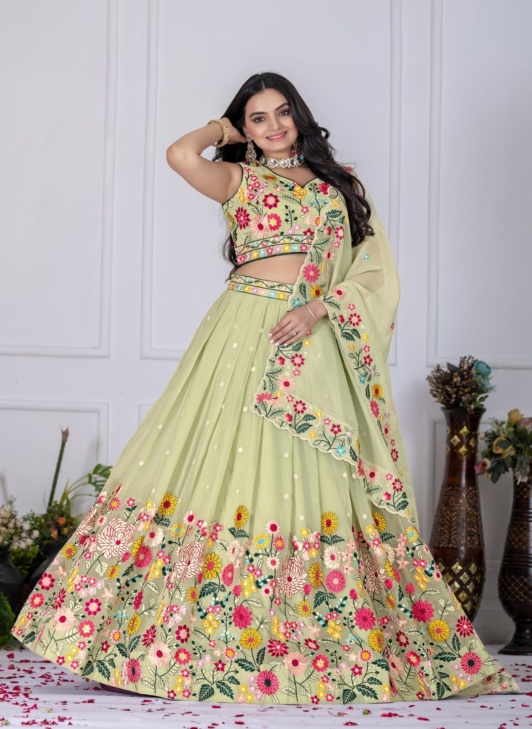 Lehenga Mart Patel Green Crystal Desigenr Wedding Lehnega Choli | Grocsy