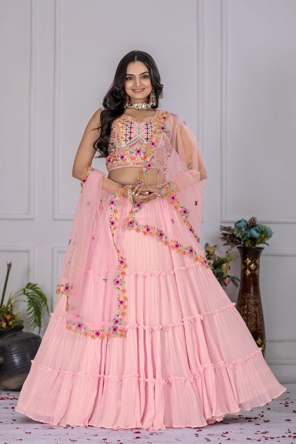 Lehenga Mart Pink Georgette Desigenr Wedding Lehnega Choli | Grocsy