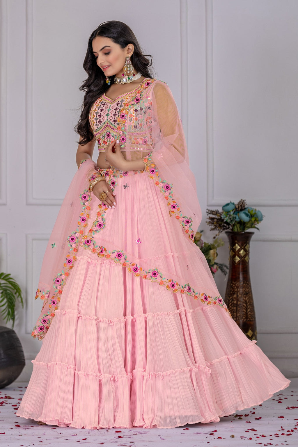 Lehenga Mart Pink Georgette Desigenr Wedding Lehnega Choli | Grocsy