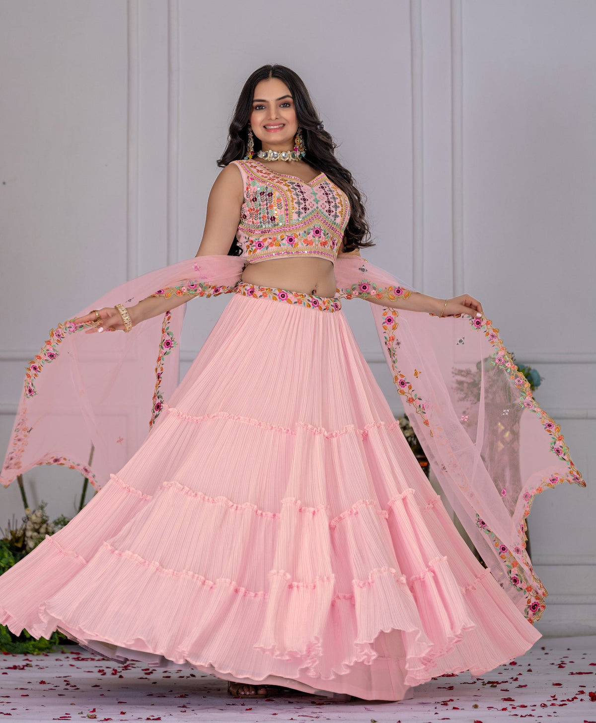 Lehenga Mart Pink Georgette Desigenr Wedding Lehnega Choli | Grocsy