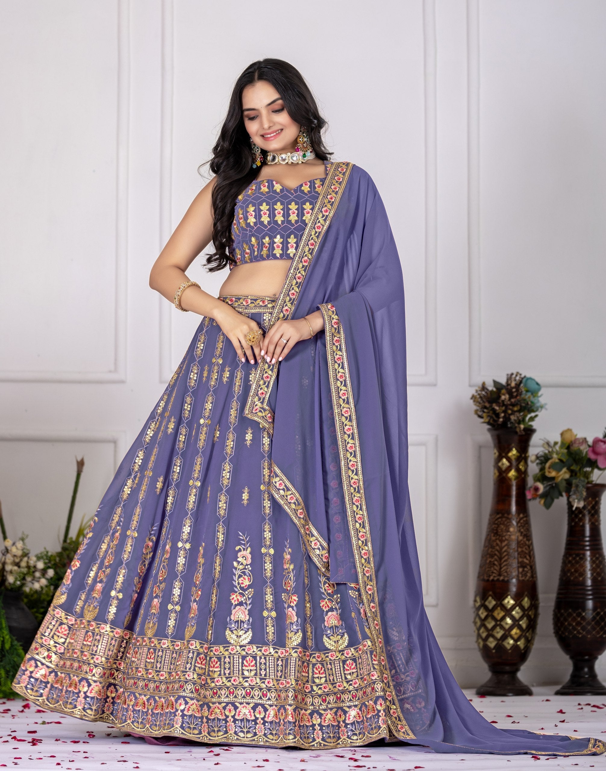 Lehenga Mart Rosy Purple Georgette Desigenr Wedding Lehnega Choli | Grocsy