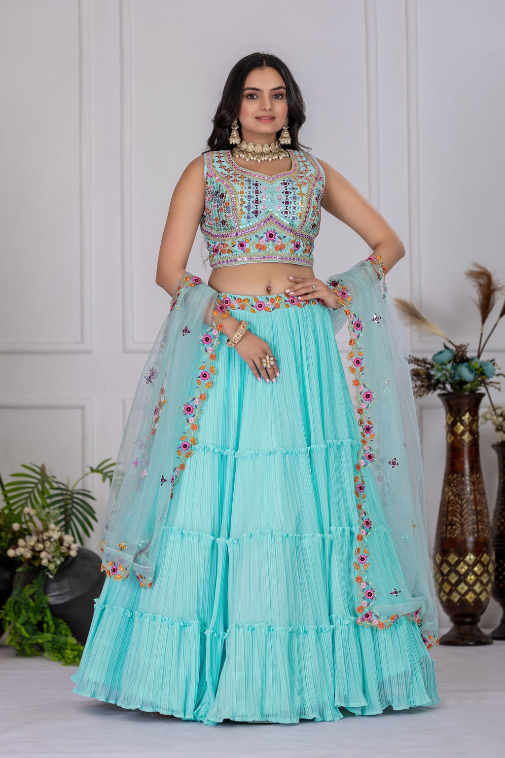 Lehenga Mart Skyblue Georgette Desigenr Wedding Lehnega Choli | Grocsy