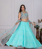 Lehenga Mart Skyblue Georgette Desigenr Wedding Lehnega Choli | Grocsy
