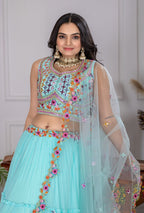Lehenga Mart Skyblue Georgette Desigenr Wedding Lehnega Choli | Grocsy