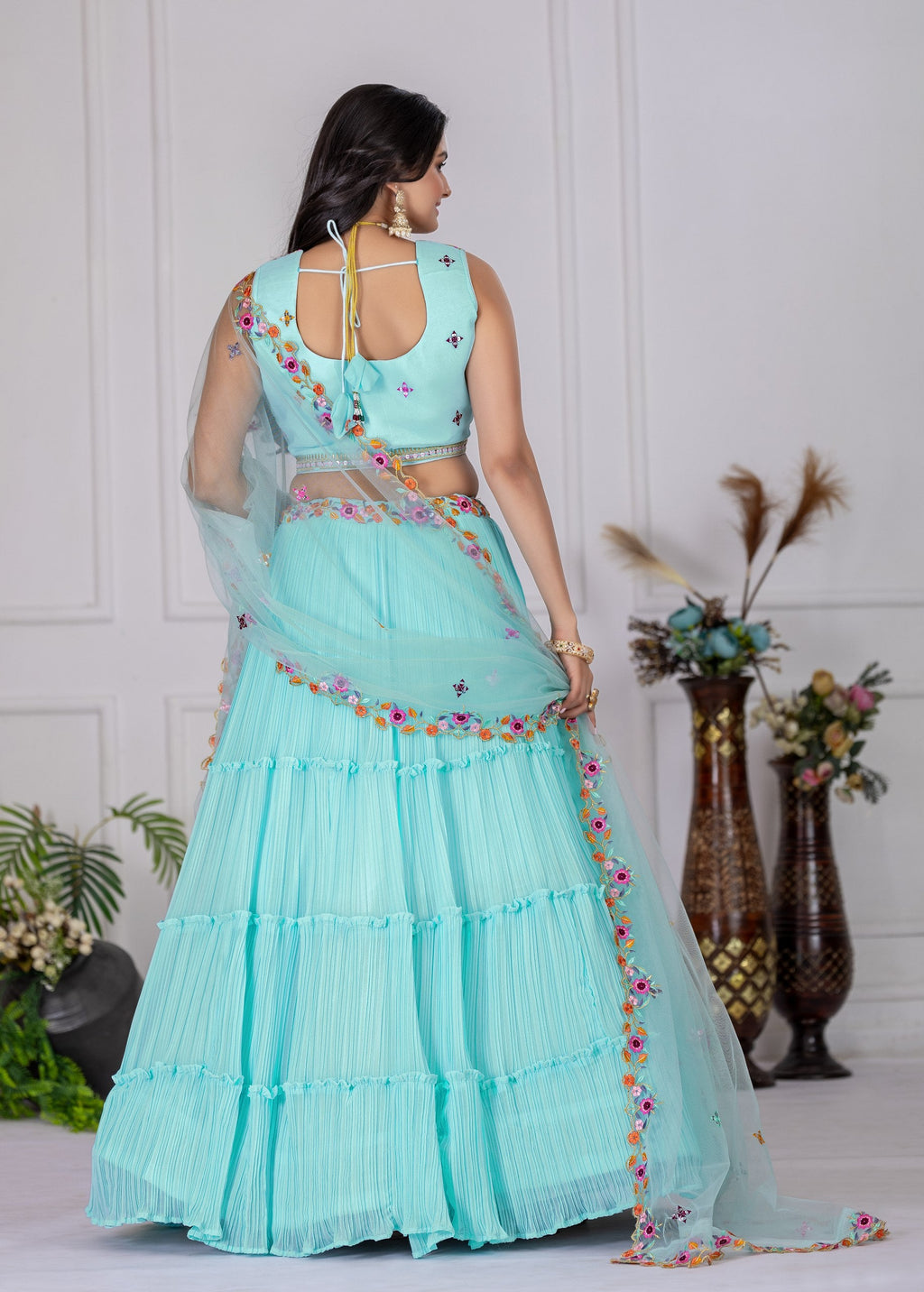 Lehenga Mart Skyblue Georgette Desigenr Wedding Lehnega Choli | Grocsy