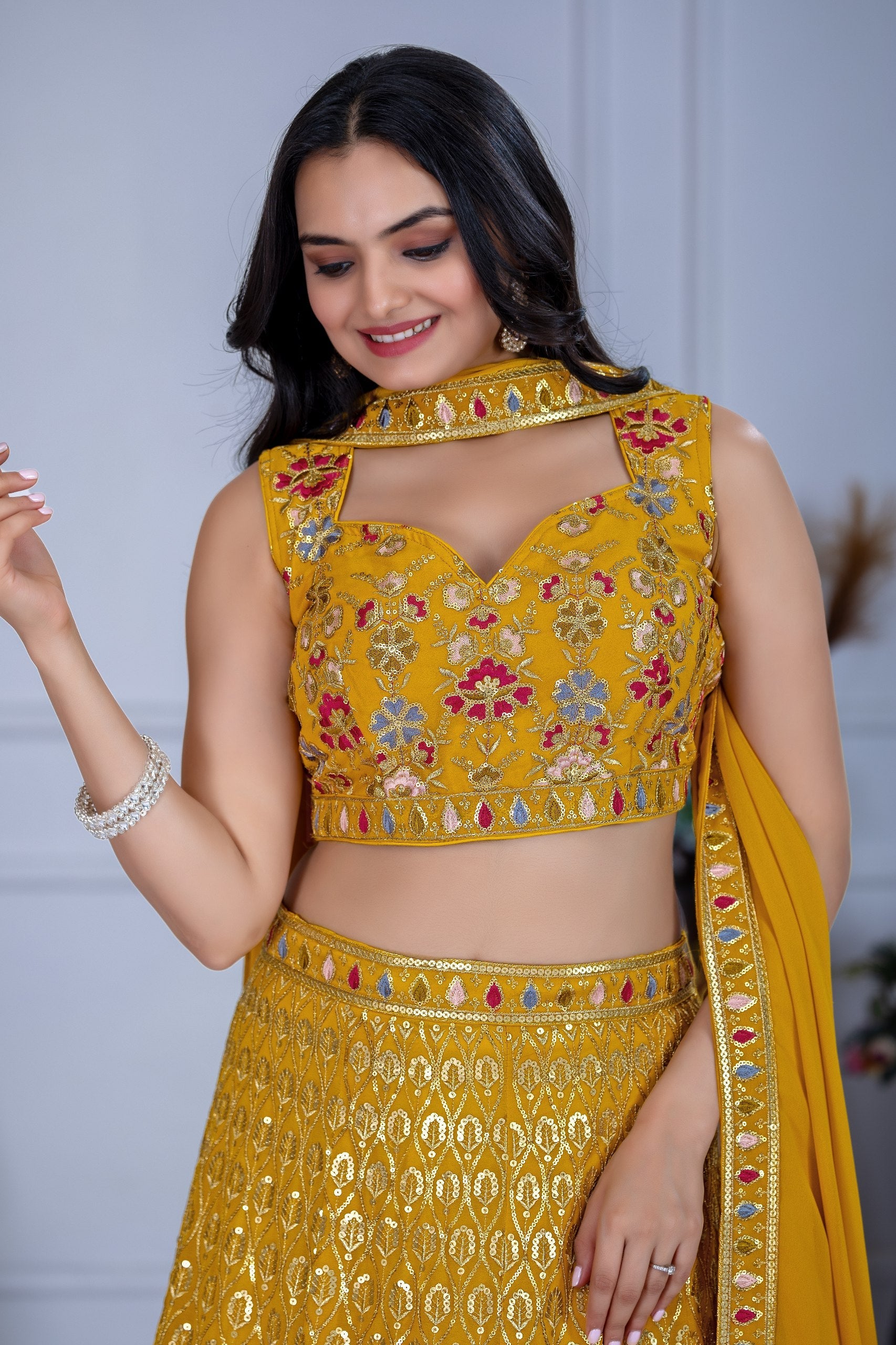 Lehenga Mart Yellow Georgette Desigenr Wedding Lehnega Choli | Grocsy