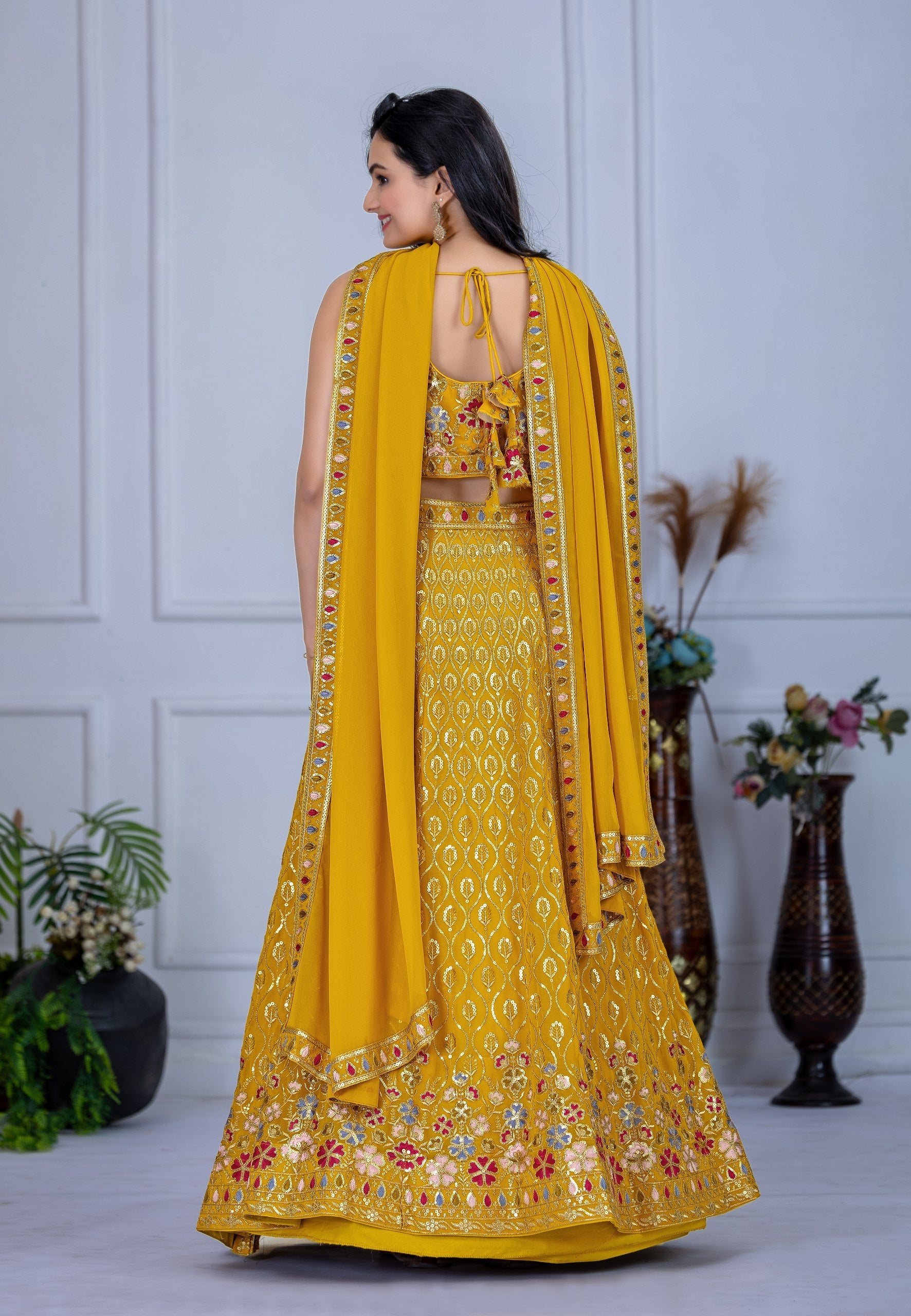 Lehenga Mart Yellow Georgette Desigenr Wedding Lehnega Choli | Grocsy